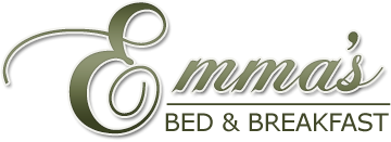 Logo for Emma’s Bed & Breakfast with elegant, cursive green lettering for “Emma’s” above a line, and “BED & BREAKFAST” in capital letters below.